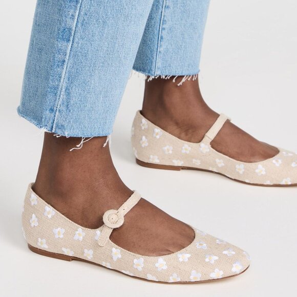 New! Larroude Beige Floral Flats - Picture 1 of 12
